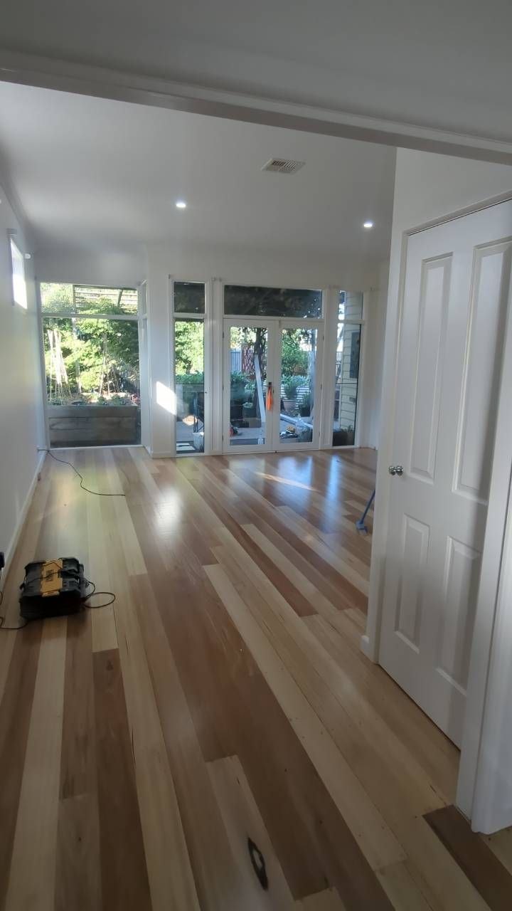 Hardwood timber floor after sanding and sealing with a natural water-based acrylic sealer