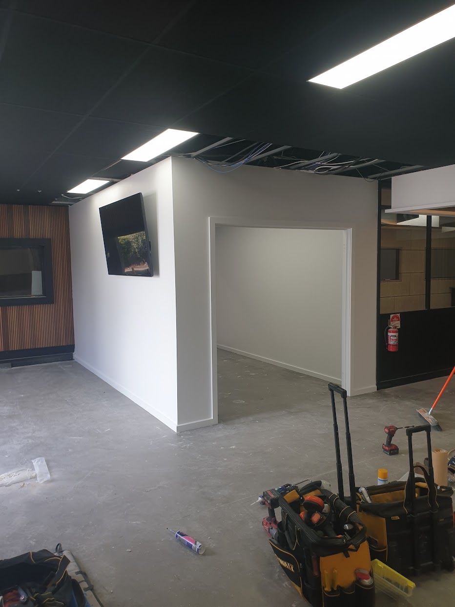 Commercial fit-out in progress — partition walls and carpentry by MMR Melbourne