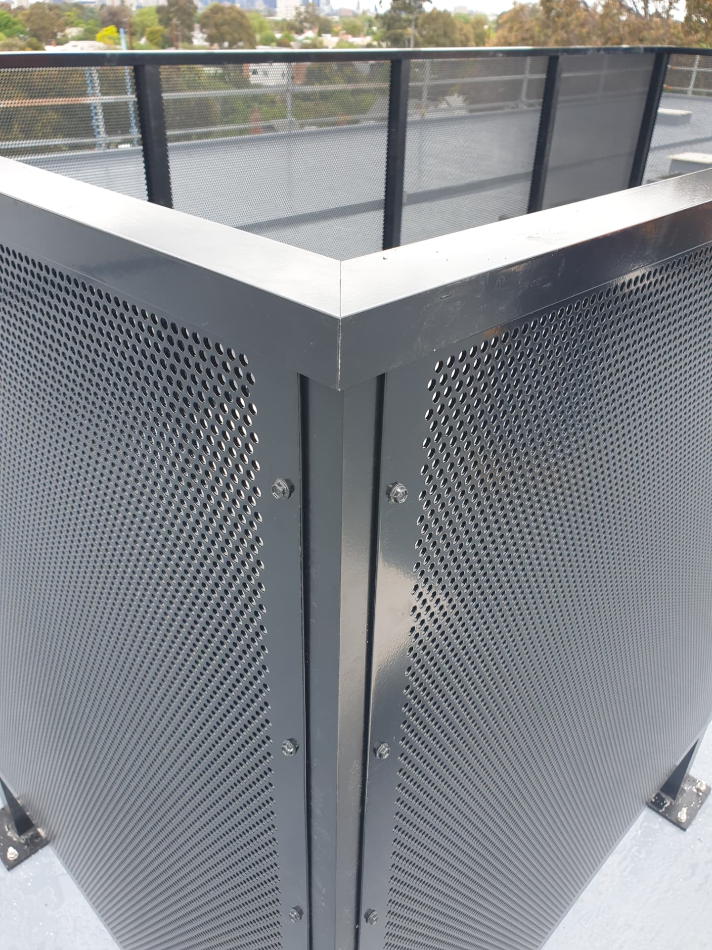 Detail of commercial aluminium fence panels installed by MMR, Melbourne