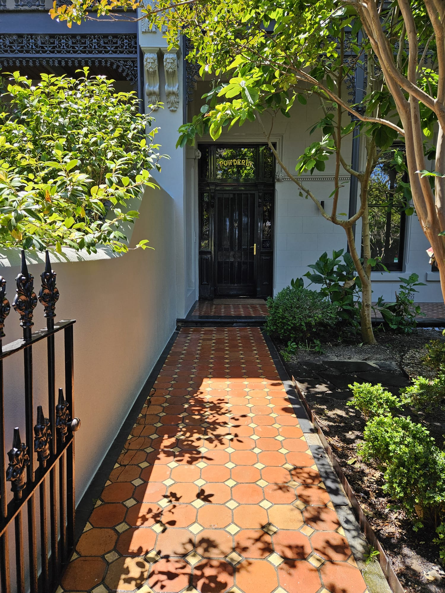 Period pathway with restored iron gate and fence, Brunswick VIC