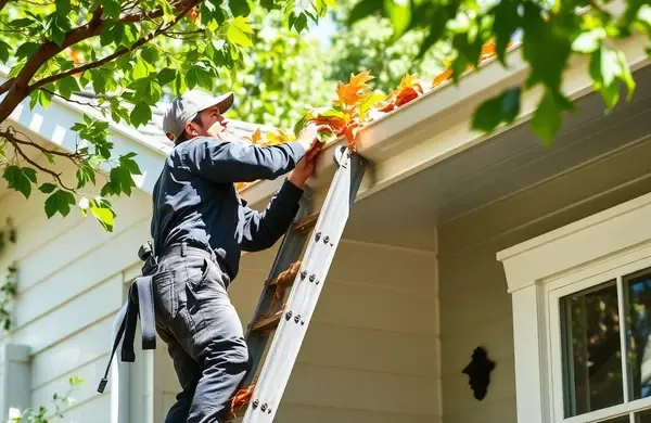 Gutter cleaning services Melbourne - professional removing leaves and debris from roof gutters
